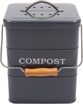Відро для сміття для компосту Морезі Кухня 6 л відро для компосту відро для органічних відходів-в комплекті фільтри з активованим вугіллям компостер з кришкою і ручкою для сортування кухонних відходів-Сірий