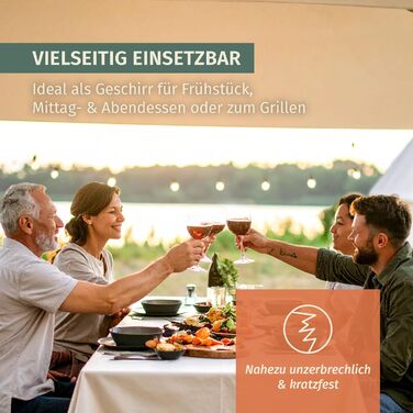 Набір посуду для кемпінгу Stone Design (12 предметів) з меламіну, для 4 особи, миється в посудомийній машині, посуд для пікніка, кемпінгу, синій