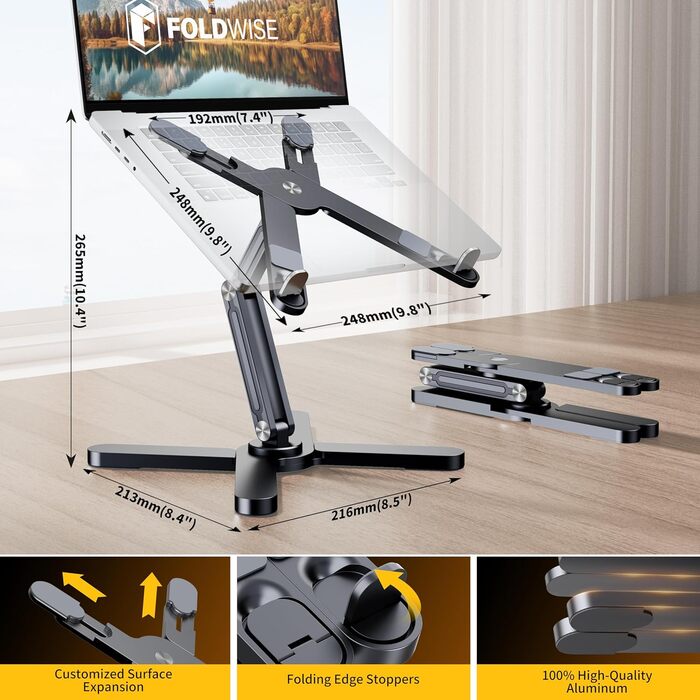 Підставка для ноутбука FoldWise X - алюмінієва, регульована, 360° - для 11-18 дюймів