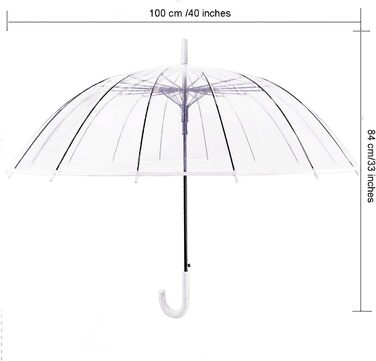Прозора парасолька ThreeH 16 ребер біла
