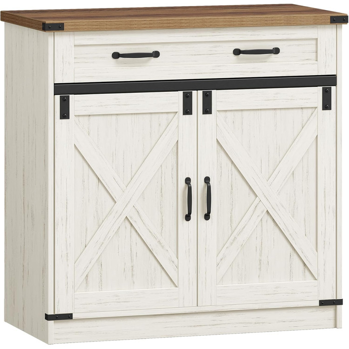 Кухонна шафка Hzuaneri з шухлядою, шафа для зберігання з 2 дверцятами, регульовані полиці, стиль кантрі, для кухні/вітальні, вінтажний коричнево-білий SC94814X (40x80x80 см)