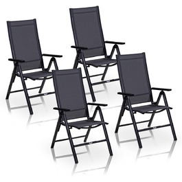 Садовий стілець KHG Складаний стілець Alu з високою спинкою, регульована спинка в 8 напрямках з підлокітником, антрацитово-сірий атмосферостійкий до іржі, 120 кг з можливістю завантаження, балконний стілець, попередньо зібраний, пластикова тканина (4 шт. и)
