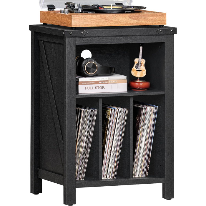 Підставка для програвача вінілу з місцем для платівок, чорна. Місце для 160 платівок. Дерев'яна підставка-шафа для програвача, полиця для вітальні, спальні, офісу
