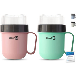 Чашка для пластівців BELLYCUP-м'ятна, сіра , рожева або - в одній або двох упаковках - ваша зручна кружка для пластівців на ходу - Каша з йогурту, салат, супи, каша без бісфенолу А (М'ятний / рожевий подвійний пакет)