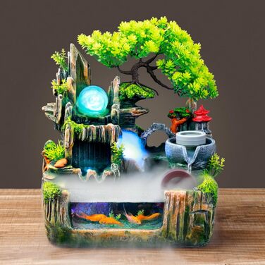 Кімнатний фонтан-водоспад з LED підсвіткою та ефектом туману, декоративний фонтан для дому та офісу