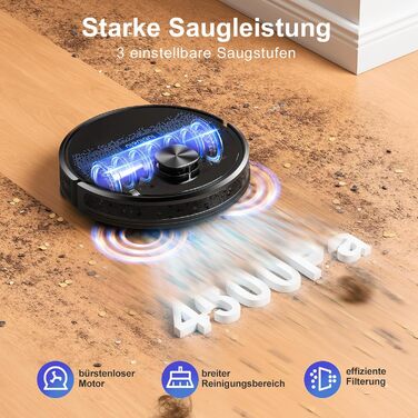 Робот-пилосос Lubluelu SL60 Pro 3-в-1 з док-станцією, Lasernavigation, APP управління, 4500Pa, для твердих поверхонь, килимів, шерсті тварин