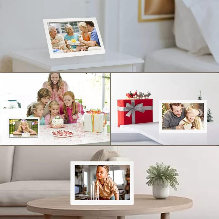 Цифровий фотомонтаж 10.1 дюйма, IPS, 1280x800, USB/SD, фото/музика/відео, календар, будильник, настінний монтаж, білий