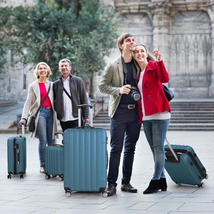 Набір валіз LALAHO 3/4/5 шт. з косметичками, жорсткі валізи з ABS, набір для подорожей, ручна поклажа (Морська синя – 4)