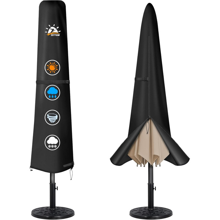 Захисний чохол для парасольки Zettum, 3-4 м, водонепроникний, 600D Oxford PU, UV-стійкий, для саду, 260x42x81/56 см