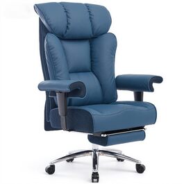 Офісний стілець Efomao XXL 200 кг з підставкою для ніг, штучна шкіра, висока спинка, регульовані підлокітники, підтримка попереку, сірий - для дому та офісу