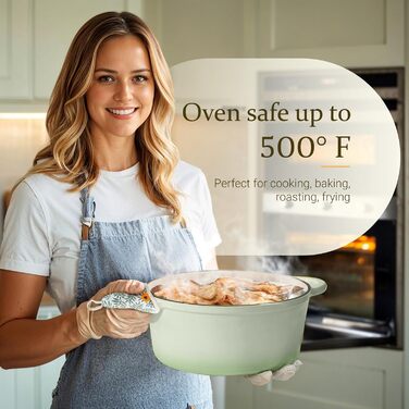 Чавунна казан-каструля Overmont з емалевим покриттям 26см, 5.2л, Bean Green — універсальний горщик для тушкування та запікання з кришкою та кулінарною книгою