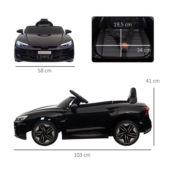 Дитячий електромобіль HOMCOM Audi, з ліцензією Audi, з ременем безпеки, дистанційним керуванням, світлом, чорного кольору, розміри: 103 x 58 x 41 см