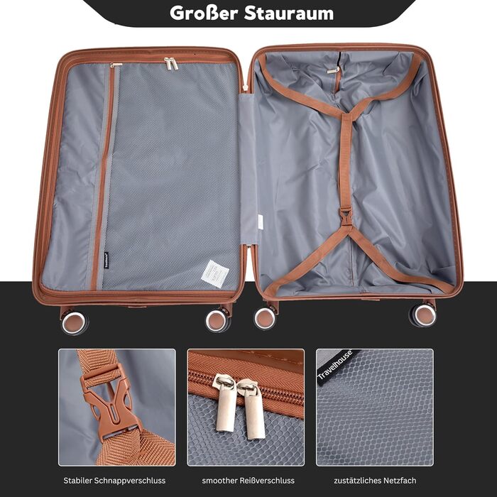 Набір валіз Travelhouse Ascona 5-в-1 (75/65/55 см) з TSA-замком, Spinner-колесами, ABS+PC, темно-зелений (чорний)