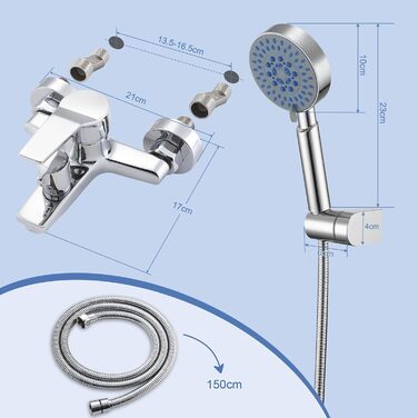Змішувач для ванни з душем (хром) з 3 режимами, набір для ванної кімнати (Bs102)
