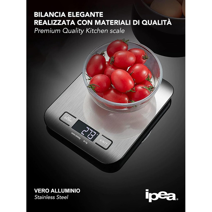 Цифрові кухонні ваги IPEA з високою точністю з дисплеєм Вага макс. 5 кг Ваги з нержавіючої сталі з функцією тари для зважування їжі дуже тонкі