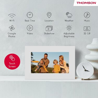 Рамка для фото Thomson Fotorahmen – 7 дюймів, IPS Full HD, сенсорний екран, 32 GB, автоматичне обертання, Wi-Fi, iOS, Android, білий