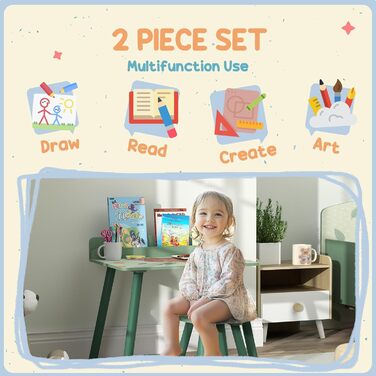 Дитячий стіл та стілець AIYAPLAY з ведмедиком-бухгалтером, зелений, для дітей 3-8 років