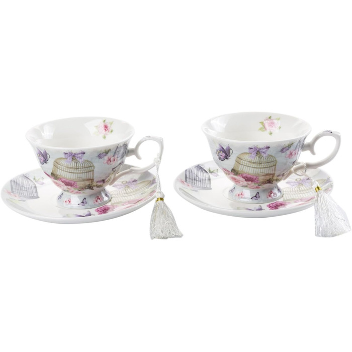 Набір чашок та блюдець London Boutique, Шabby Chic, вінтажний дизайн, порцеляна з квітковим візерунком, 2 набори в подарунковій коробці, кераміка (Lalic Summer Garden)