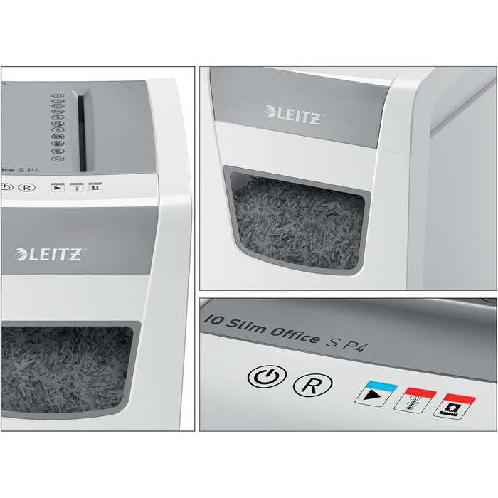 Шредер Leitz IQ Office S Slim: безпечне знищення документів, P4, 12 листів, тихий, 23L, білий