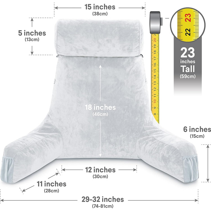 Подушка для чоловіків - сіра, велика, для читання та відпочинку в ліжку з підлокітниками. Висока спинка, преміум піна з пам'яті, знімна подушка для шиї на еластичному шнурі. Середня оригінальна версія | Темно-зелений |