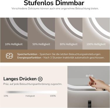 Дзеркало для ванної кімнати EMKE з підсвічуванням 50x90 см овальне, сенсорне керування, 3 кольори світла, регулювання яскравості, антизапарник, функція пам'яті, автовимкнення через 3 години