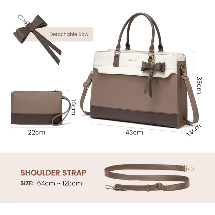 Сумка LOVEVOOK для жінок, 15.6 дюймів, лаптоп-сумка, робоча сумка, елегантна, універсальна, шкіряна, для школи, офісу, ділових поїздок (15.6 дюймів, хакі-беж)