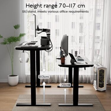 Регульований стіл 60x110 см, електричний з пам'яттю та захистом від зіткнень, висота 70–117 см, для офісу, дому та геймінгу (білий). Також доступний розмір 140x60 см (чорний)