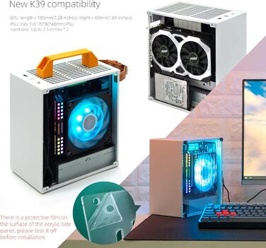 Компактний корпус SGPC K39 ITX 5L зі сталі з акриловою панеллю, 1U блок живлення, фронтальні порти USB і Type-C, вентиляція, знімні ручки