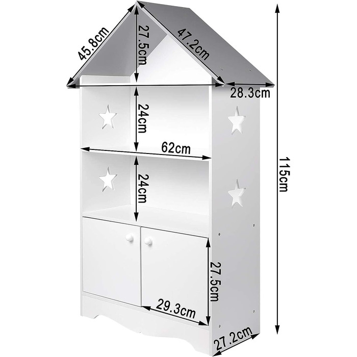 Дитяча полиця для іграшок з дверцятами, що замикаються, 3-полицева книжкова шафа для дітей, багатофункціональна дерев'яна полиця для зберігання в дитячій кімнаті (біла), 006