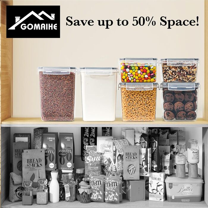 Набір контейнерів для зберігання GoMaihe (24 шт) з герметичними кришками: контейнери для продуктів з етикетками та маркером | Коробки для зберігання на кухню для мюслі, борошна, кукурудзяних пластівців та цукру | Без BPA | Можна мити в посудомийній машині