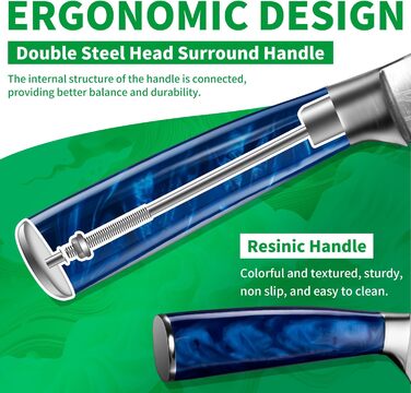 Набір кухонних ножів Fullhi 14 предметів з бруском, набір кухонних ножів, ножі для стейку, кольорова ручка, подарунок для чоловіків та жінок (блакита смола, 14 шт.)