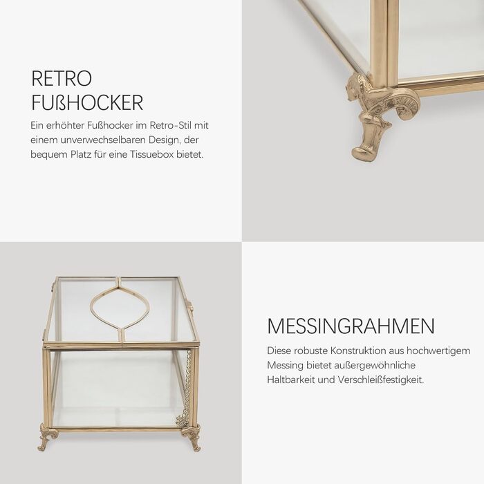 Скляна коробочка для серветок SLHEQING Gold - прямокутна, для ванної, вітальні, спальні, офісу (прозора)