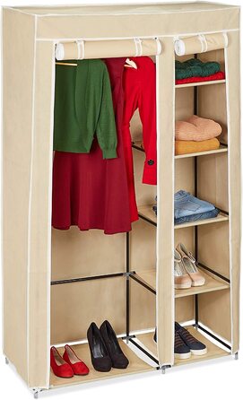 Тканинний шафа Relaxdays, з вішалкою для одягу і 5 відділеннями, висота 174 x 107 x 42,5 см, міцний складаний шафа з чохлом, (бежевий, Одномісний)