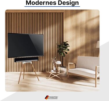 Підставка для телевізора Schwaiger 658200: дерев'яна стійка-монопод для телевізорів до 65 дюймів, до 35 кг, з кріпленням для саундбару, білий/бук, справжнє дерево, преміум-якість