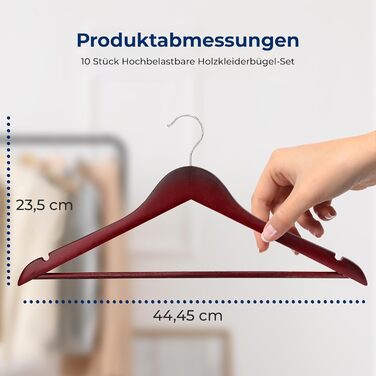 Плечики для одягу SereneLife з дерева, антиковзкі, 360° обертання, для дітей та дорослих, міцні, економія місця, 20 шт. (10 шт. червоного кольору)