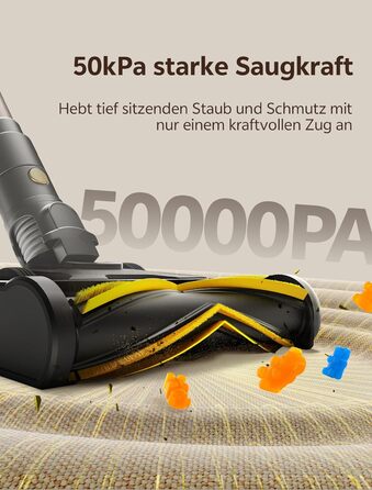 Бездротовий пилосос Ultenic з акумулятором, 50000Pa, 65 хв роботи, GreenEye, телескопічна труба, 6-ступенева фільтрація, антизаплутувальна щітка, для шерсті тварин/килимів/твердих поверхонь, колір шампань