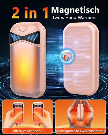 Електричні грілки для рук DDKJ 2 шт. 7000mAh з магнітом, 3 режими нагріву до 55°C, портативні, для дітей, чоловіків, жінок (рожевий)