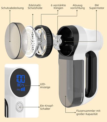 Електрична бритва для ворсу CuieTuee зі світлодіодом, зарядка USB, 3 швидкості, 2000 мАг, білий