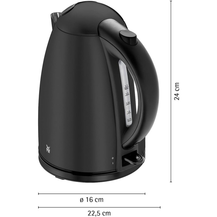 Електричний чайник WMF Stelio 1.7л з фільтром від накипу, нержавіюча сталь, матовий чорний