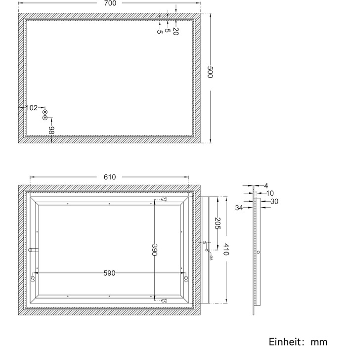 Дзеркало для ванної кімнати SONNI з підсвічуванням 80x60 см, 3 кольори світла, проти запотівання, LED, сенсорне керування, годинник, температура, 3x збільшення