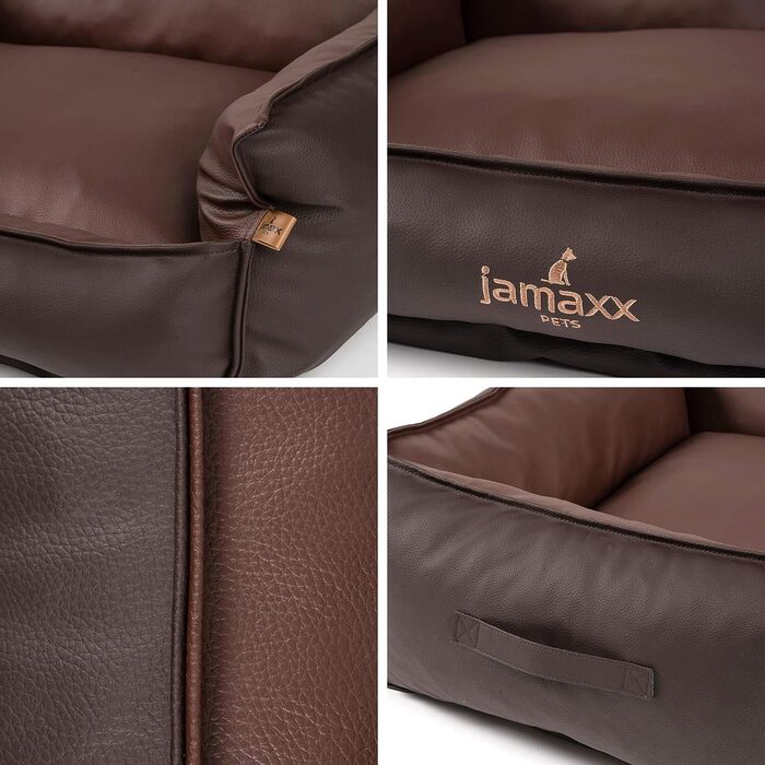 Шкіряний диван JAMAXX Premium Ортопедичний віскозний наповнювач з пам'яттю, високі бічні краї, лежанка для собак зі штучної шкіри, застібка-блискавка, лежанка для собак PDB2019 (M) 90x70 (70x50 (S), коричневий бренді)