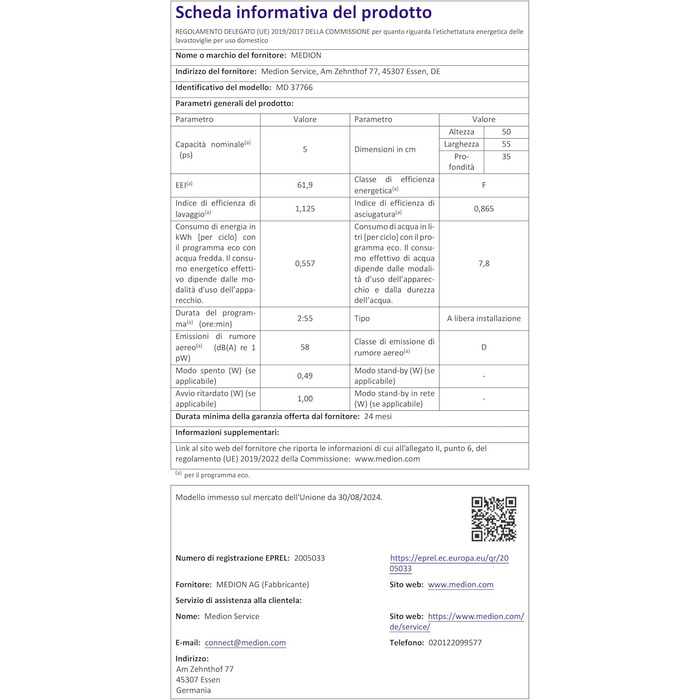 MINI посудомийна машина MEDION DWT51 (біла, зі скляними дверцятами, 5 комплектів посуду, таймер, без підключення до води)