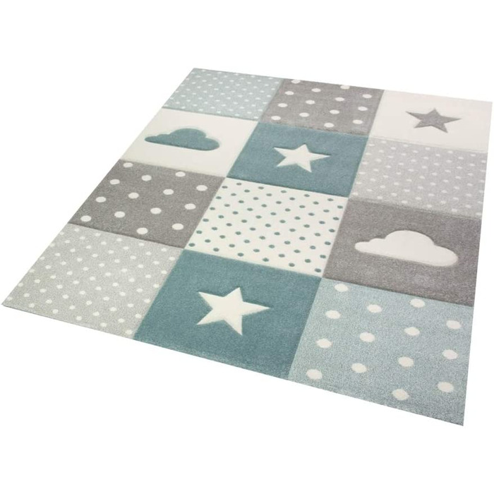 Дитячий килим з мериноса для хлопчиків, килим для дитячої кімнати із зоряним хмарою синього і сірого кольору, кремовий Розмір 200 х 290 см (140 х 200 см)