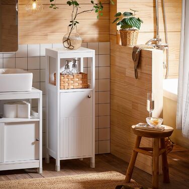 Шафка для ванної кімнати SoBuy BZR186-W, 30x30x89 см, білий колір, з регульованими полицями, вузька, для маленьких ванних кімнат