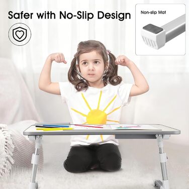 Столик для ноутбука в ліжко, регульований, з ящиком, 60x34 см, бежевий