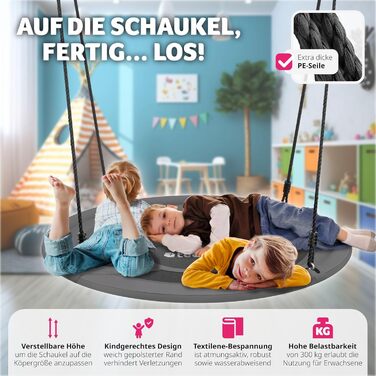 Шоукель Tectake® Nestschaukel: зручний та міцний гамак-шоукель для дітей та дорослих. Максимальне навантаження до 300 кг. Підходить для саду, дитячої кімнати. Діаметр 120 см та 100 см.