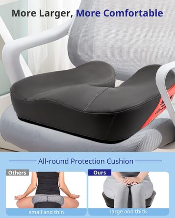 Велике сидіння з піною з пам'яті, ергономічна подушка для офісного крісла для полегшення тиску, подушка для полегшення болю в ішіасі з протиковзкими гумовими точками, дихаюча подушка для ігрового крісла (чорний)