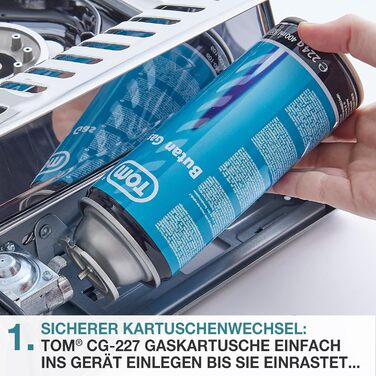 Газовий наметковий пальник TOM Edelstahl MSF-1A з нержавіючої сталі - 2200 Вт, Piezo-запалювання, для газових балонів, з кейсом