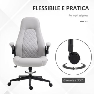 Крісло офісне Vinsetto ергономічне з регулюванням висоти та відкидною спинкою, сіре, 67x70x112-122 см