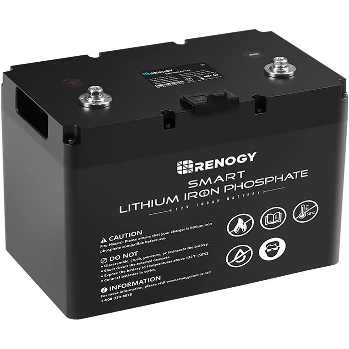 Літієва батарея Renogy LiFePO4 12V 100Ah з Smart BMS - 10 років терміну служби, для автофургонів і кемпінгу